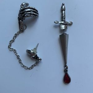 Dagger and skeleton ear cuff set